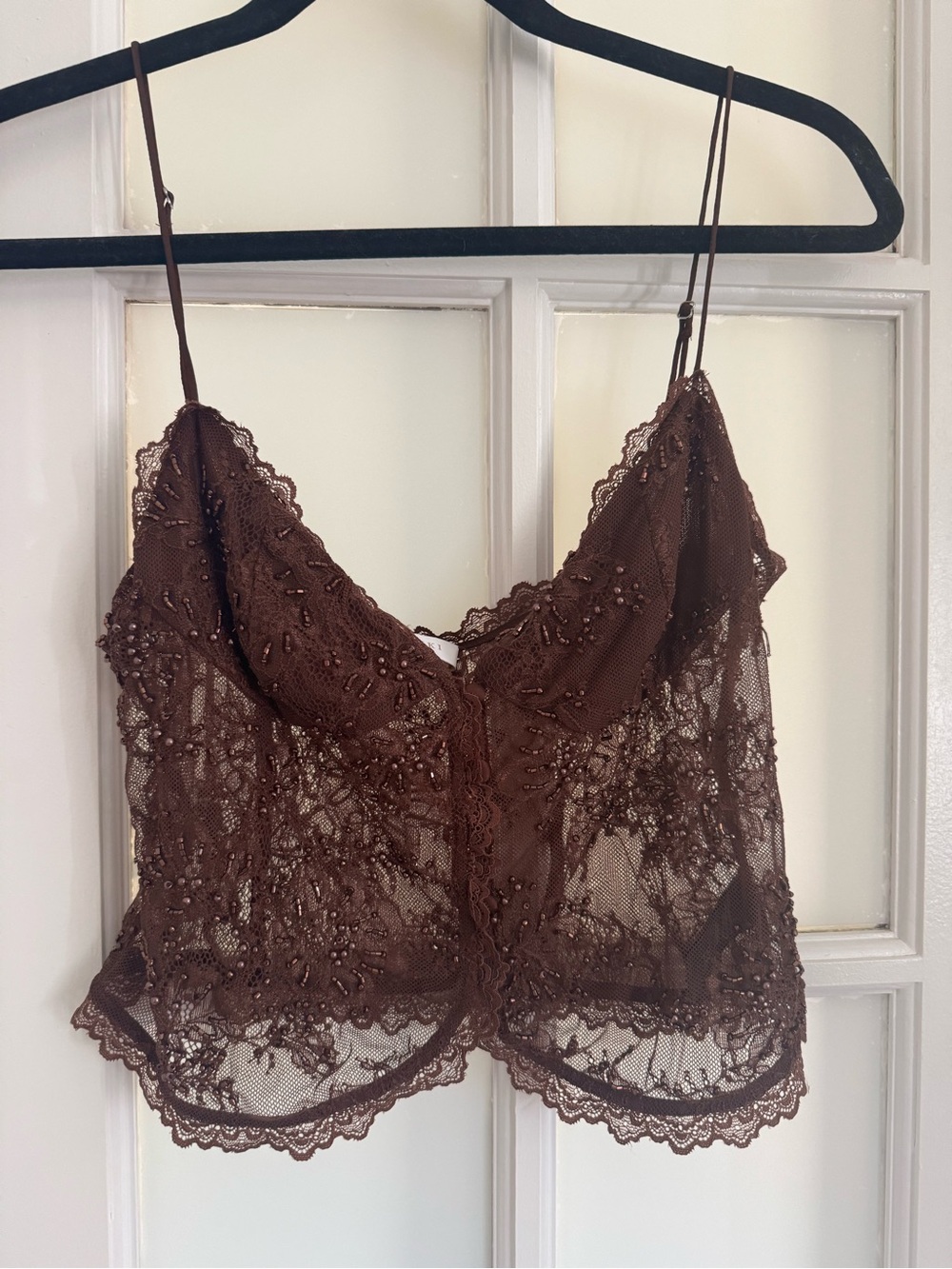 Meshki - Marcelle Sweetheart Lace Top in Dark Chocolate (size: M)